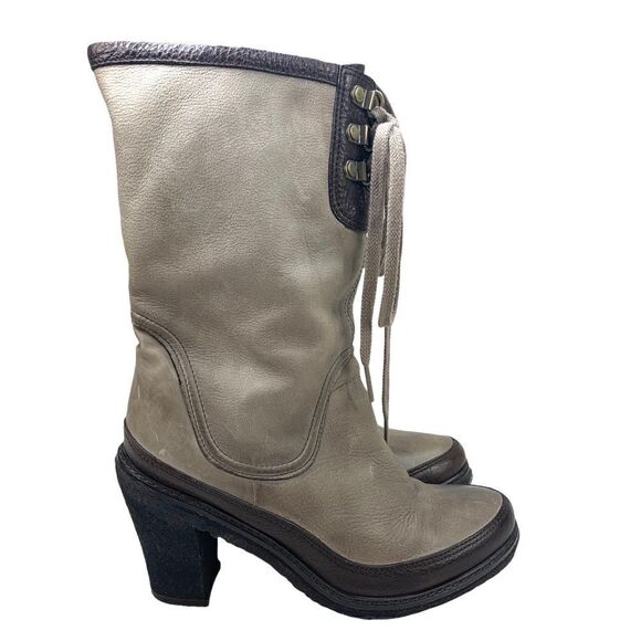 Shoes - Rabokigoshi Works Taupe Brown Leather Lace Up Boots Chunky Heel 5.5 Japan